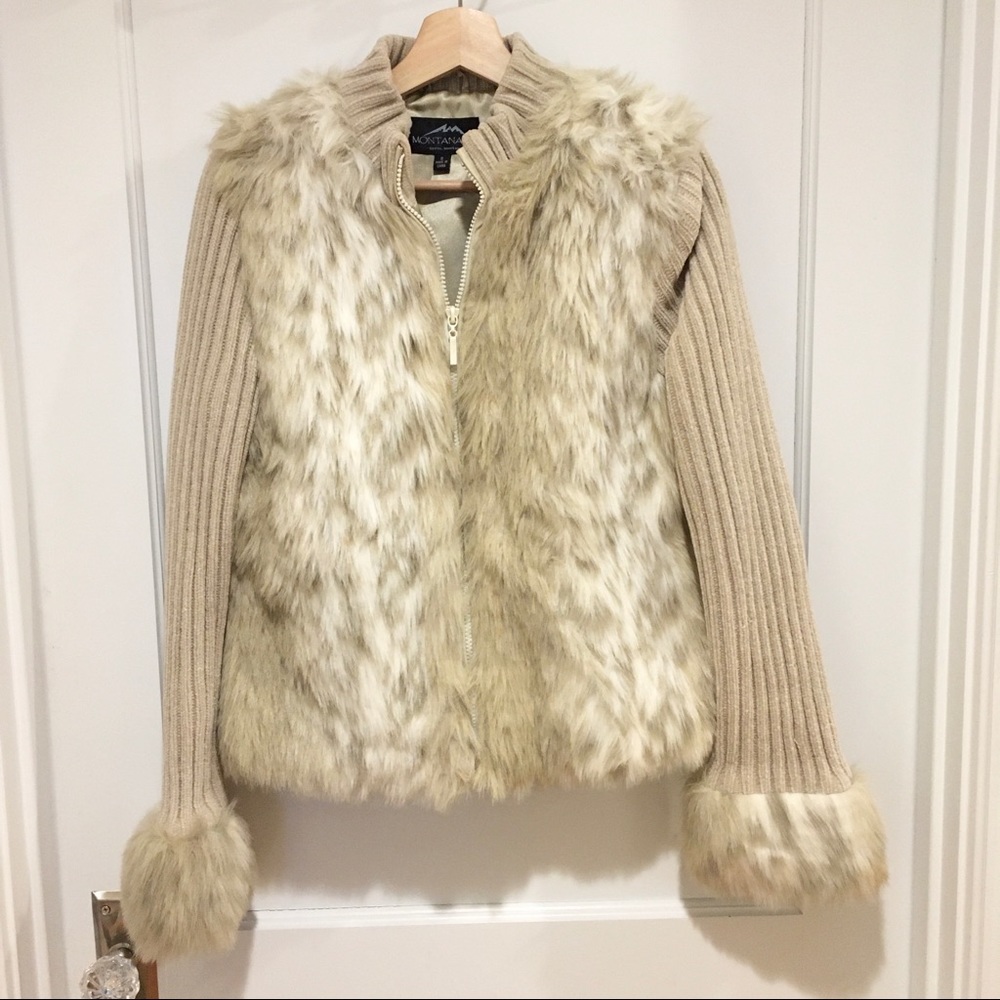 Montanaco Faux Fur Zip Up Cardigan Sweater Jacket S